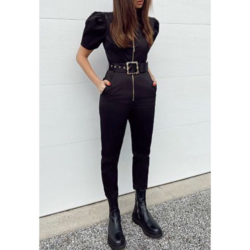 WeWoreWhat Short Sleeve Belted Jumpsuit
